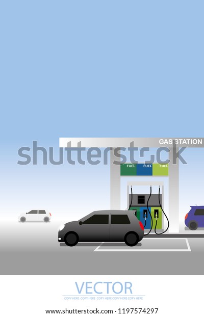 vector grey car parking in the gas station on
day background