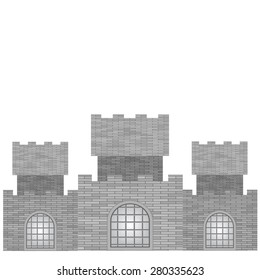 Vector Grey Castle with Grids  Isolated on White Background
