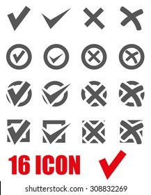 Vector grey check marks icon set.