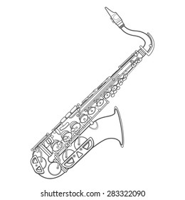 vector grey color outline brass alto saxophone technical illustration white background
