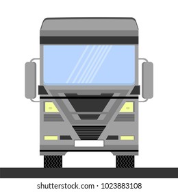Vector Grey Container Truck Icon on White Background. Front View. Cargo Delivery. Generic Semi-trailer Transportation. Car Eurotrucks Delivering Vehicle