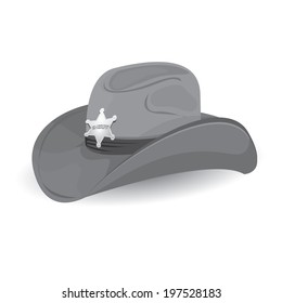 vector grey cowboy hat with sheriff star badge.