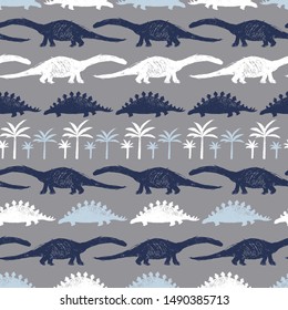 Vector grey dinosaur sketch repeat pattern. Perfect for textile, giftwrap and wallpaper.