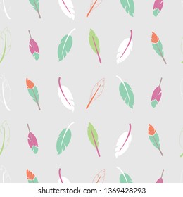 Vector grey feather seamless pattern background. Perfect for fabric, scrapbooking, wallpaper and wrapping paper.