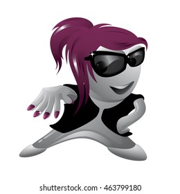 Vector grey female character wearing black vest and sunglasses showing her nails