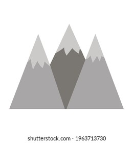 Vector grey flat mountains with ice peaks illustration. Rocks icon isolated on white background. Nature scenery picture
