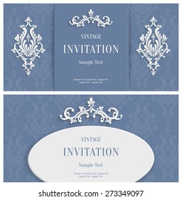 Vector Grey Floral 3d Horizontal Backgrounds Set. Template for Greeting or Invitation Cards 