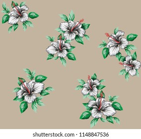 vector grey flowers pattern on cream background