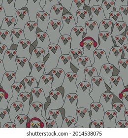 Vector grey funny pigeon crowd seamless pattern. Ideal for city life and pigeon lovers. Perfect for fabric, wallpaper, scrapbooking and stationery.