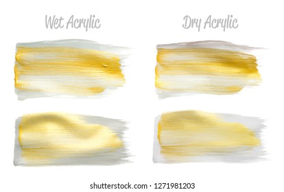 Vector grey and gold paint smear stroke stain set. Abstract gold glittering textured art illustration. Gold Texture Paint Stain Illustration. Hand drawn brush strokes vector elements. Acrilyc strokes.