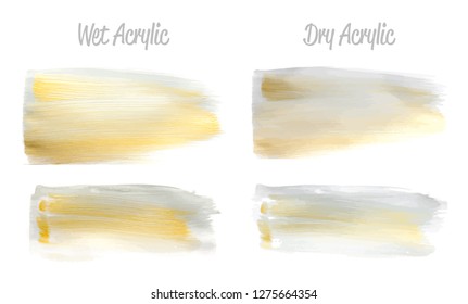 Vector grey and gold paint smear stroke stain set. Abstract gold glittering textured art illustration. Gold Texture Paint Stain Illustration. Hand drawn brush strokes vector elements. Acrilyc strokes.