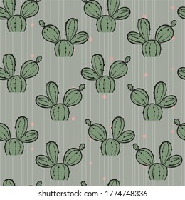 vector grey and green cute cactus seamless pattern background. perfect for wallpaper, scrapbooking and product projects.