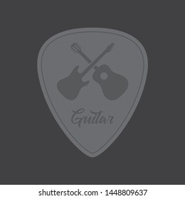 Vector grey guitar pick icon with silhouette classic and electric guitar. Isolated on white background.