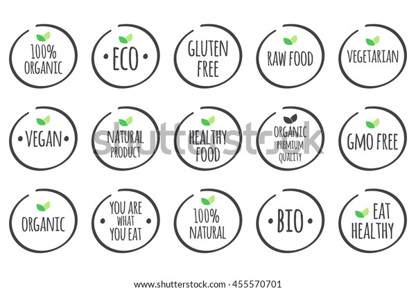 Vector Grey Healthy Eating Logo Set Stock Vector (Royalty Free) 455570701