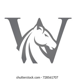Vector Grey Horse Strong Initial W Logo
