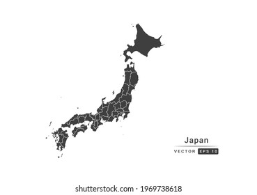 Vector grey Japan map on white background