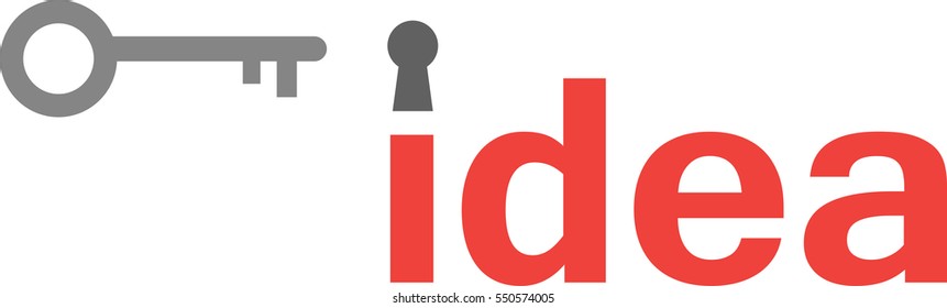 Vector grey key keyhole and red word idea.