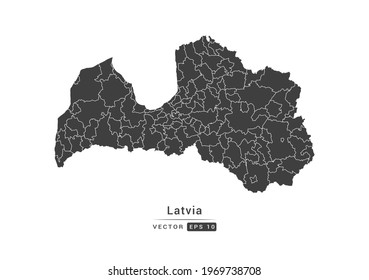 Vector grey Latvia map on white background