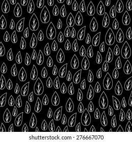 Vector Grey Leaves Background. Isolated Dark Leaves Pattern.