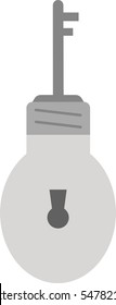 Vector grey light bulb with keyhole and key.