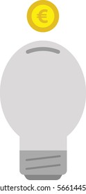 Vector grey light bulb moneybox with euro coin.