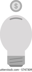 Vector grey light bulb moneybox with dollar coin.
