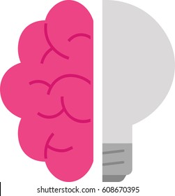 Vector grey light bulb with pink brain.