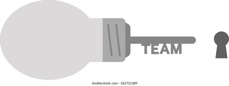 Vector grey light bulb with team key and keyhole.
