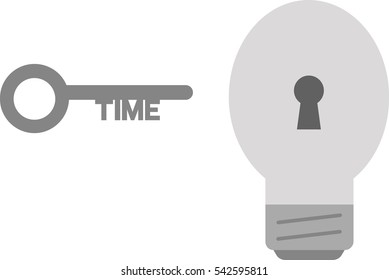 Vector grey light bulb with time key.