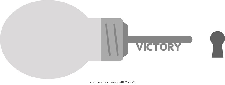 Vector grey light bulb with victory key and keyhole.