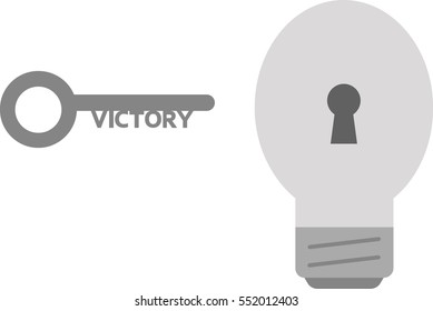 Vector grey light bulb with victory key.