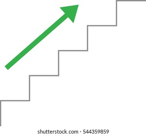 Vector grey line stairs with arrow pointing up.