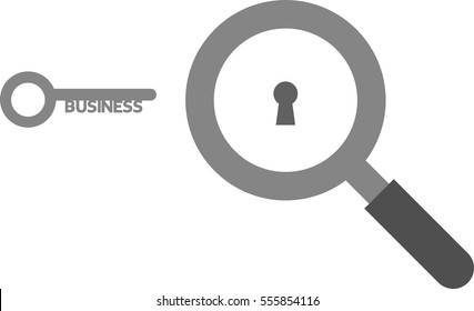 Vector grey magnifier with business key.