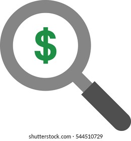 Vector grey magnifier with green dollar symbol