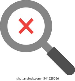 Vector grey magnifier with red x mark symbol.