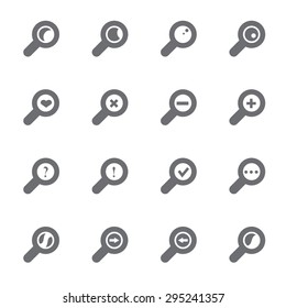 Vector grey magnifying glass icon set on white background
