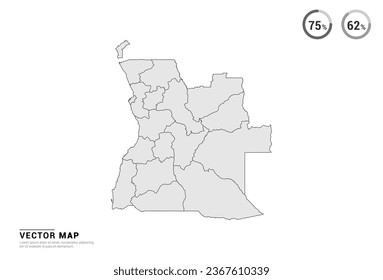 Mapa gris vectorial de Angola aislado en fondo blanco.