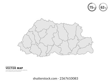 Vector grey map of Bhutan isolated on white background.