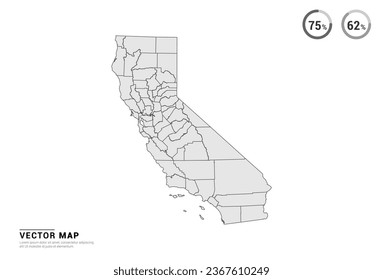 Vector grey map of California isolated on white background.