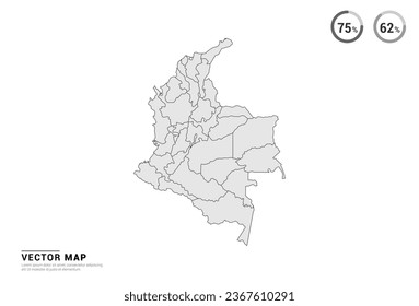 Mapa gris vectorial de Colombia aislado en fondo blanco.