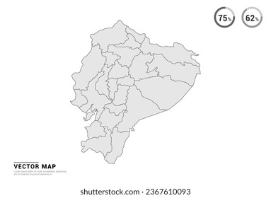 Mapa gris vectorial de Ecuador aislado en fondo blanco.