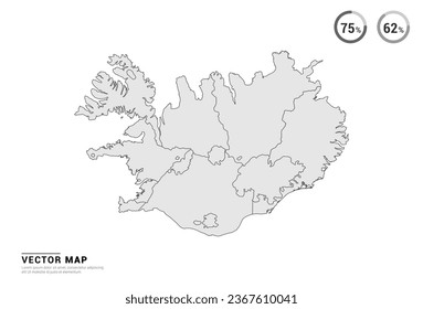Vector grey map of Iceland isolated on white background.