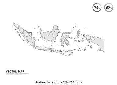 Vector grey map of Indonesia isolated on white background.