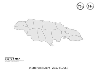 Mapa gris vectorial de Jamaica aislado en fondo blanco.