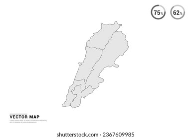 Vector grey map of Lebanon isolated on white background.