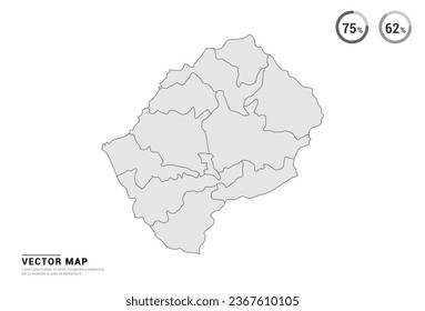 Mapa gris vectorial de Lesoto aislado en fondo blanco.