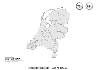 Vector grey map of Netherland isolated on white background.