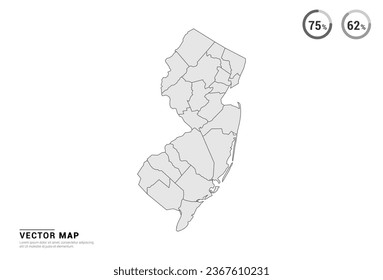Vector grey map of New Jersey isolated on white background.