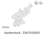 Vector grey map of North Korea isolated on white background.