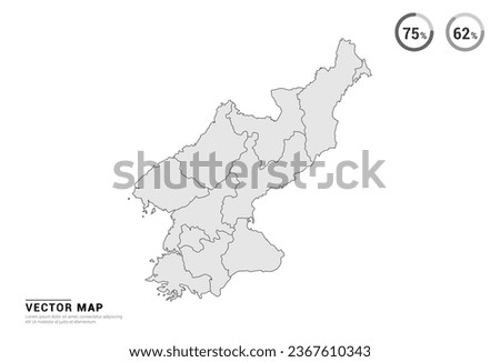 Vector grey map of North Korea isolated on white background.